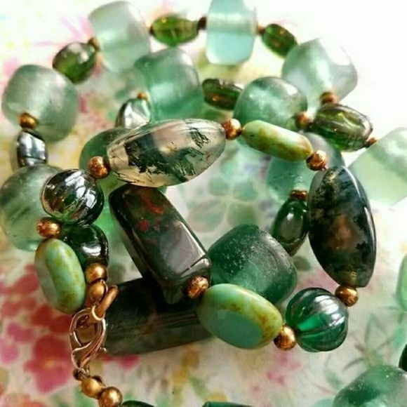 Relisted- Moss Agate sea glass necklace bead necklace - Picture 4 of 8